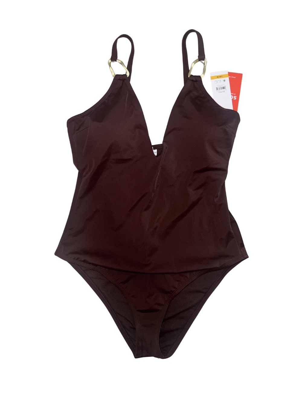 sofia by sofia vergara Brown One-Piece Swimsuit with Gold Ring Accents